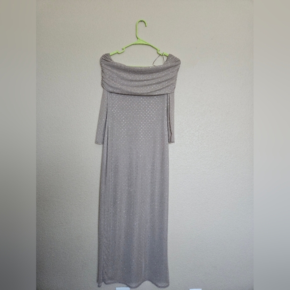 Off-The-Shoulder Rhinestone Maxi Dress - Picture 2 of 10